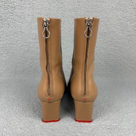Aeyde Boots Womens 8 / EU 39 Shoes Tan Brown Ivy Leather Ankle Zip Booties Heels - Picture 5 of 11